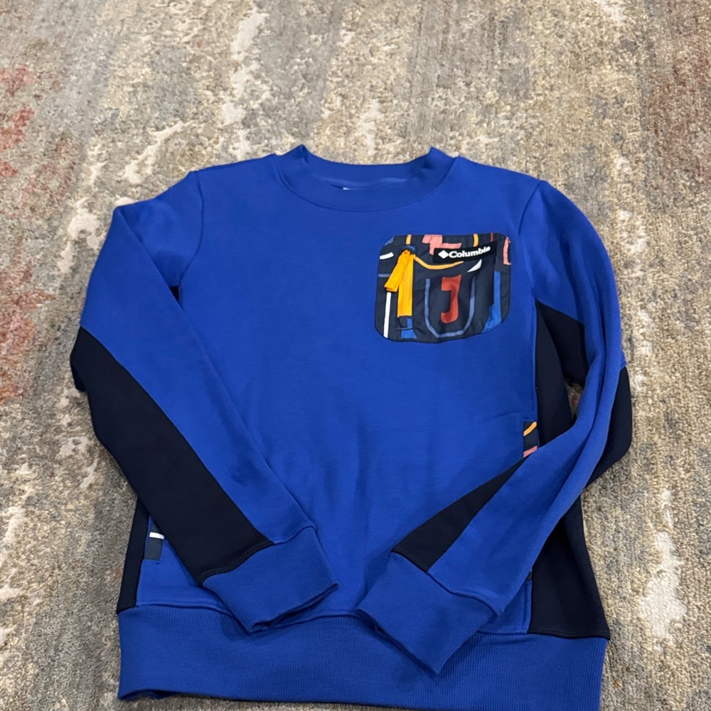 Men's Blue Crewneck Sweater with Pocket Detail